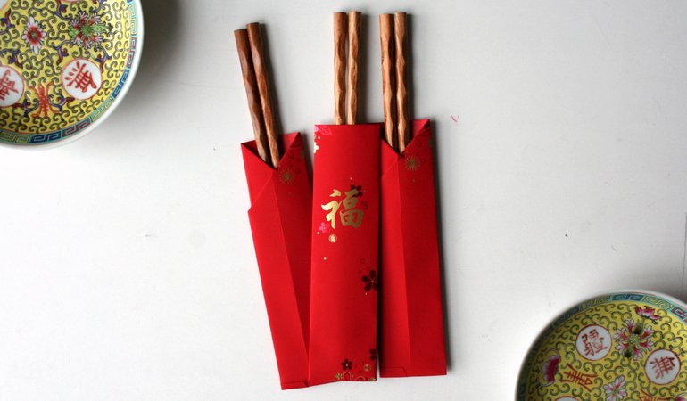 50 CHINESE JAPANESE RED DRAGON PAPER BAG CASE POUCH W USAGE FOR CHOPSTICKS PARTY 
